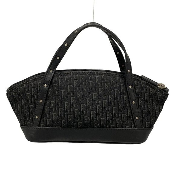 Auth DIOR/ChristianDior Trotteur - Black Gray Jacquard Leather Handbag - Picture 2 of 16